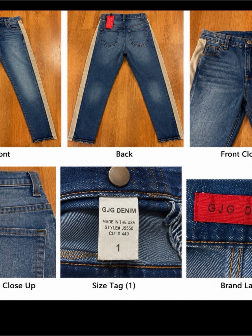 GJG Denim Women’s Size 1 Blue Jeans with Cream Side Stripe – Made in USA